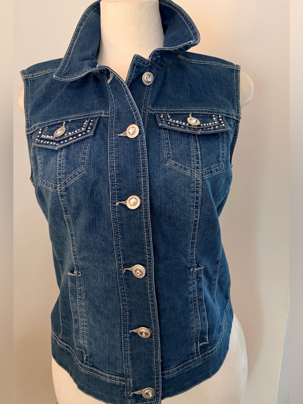 Christopher & Banks M Rhinestone Denim Vest Y2K Western McBling Country Festival